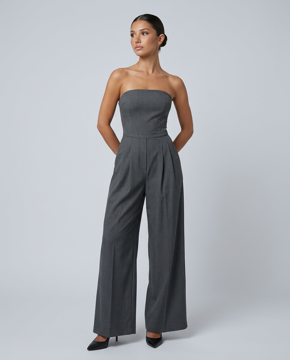 Blue Jumpsuit Strapless Wide Leg