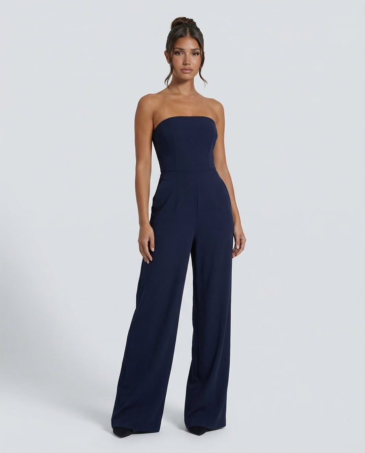 Blue Jumpsuit Strapless Wide Leg