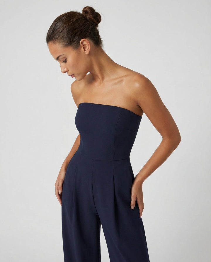 Blue Jumpsuit Strapless Wide Leg