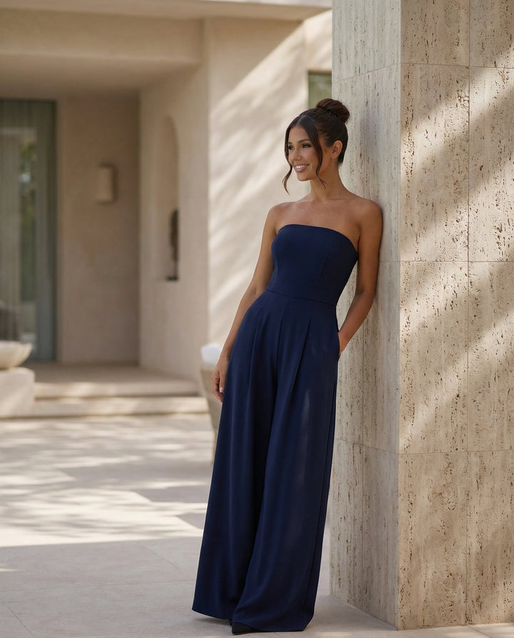 Blue Jumpsuit Strapless Wide Leg