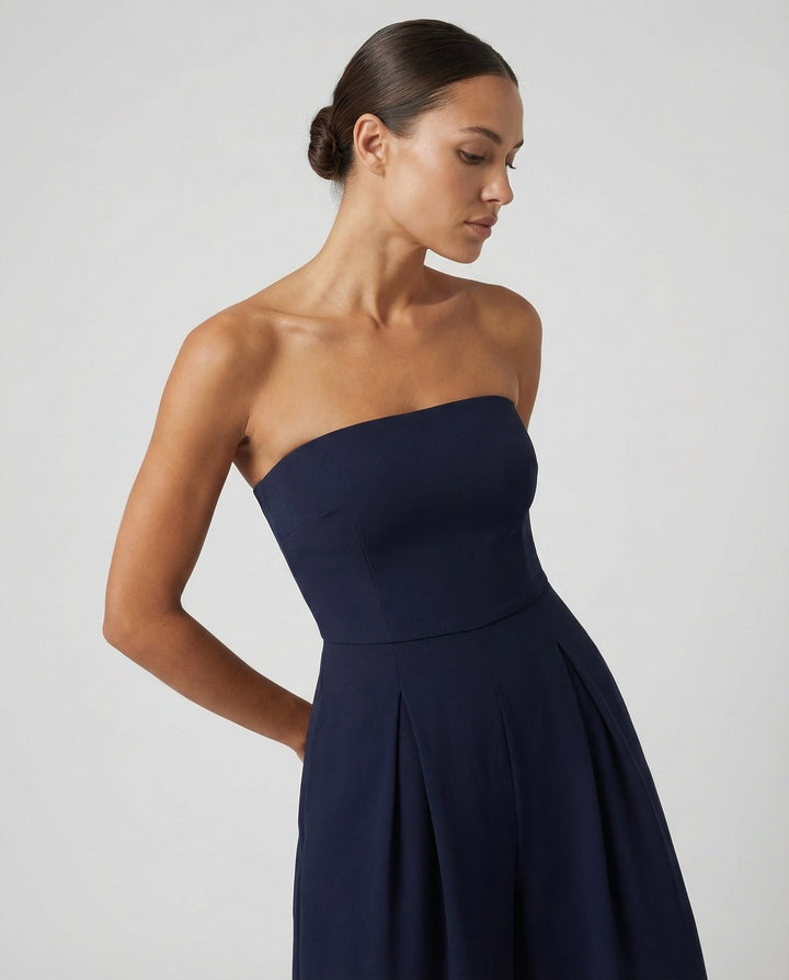 Blue Jumpsuit Strapless Wide Leg