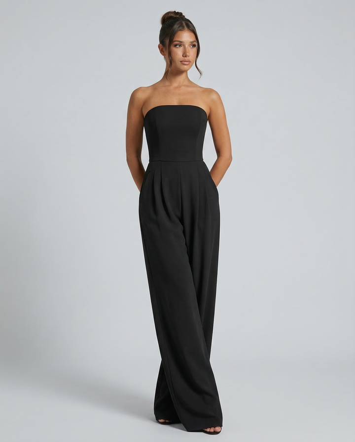 Blue Jumpsuit Strapless Wide Leg