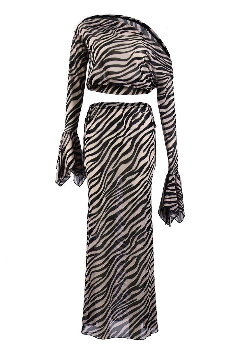 Gardenia | Women Zebra Mesh Maxi Skirt Set