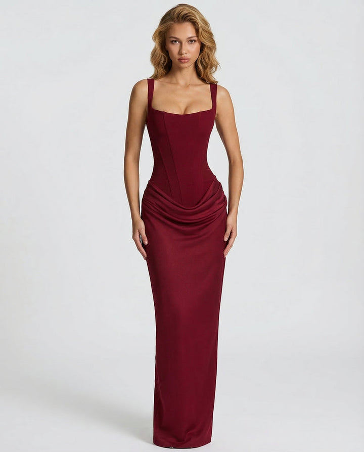 Cosette | Women Corset Satin Formal Maxi Dress