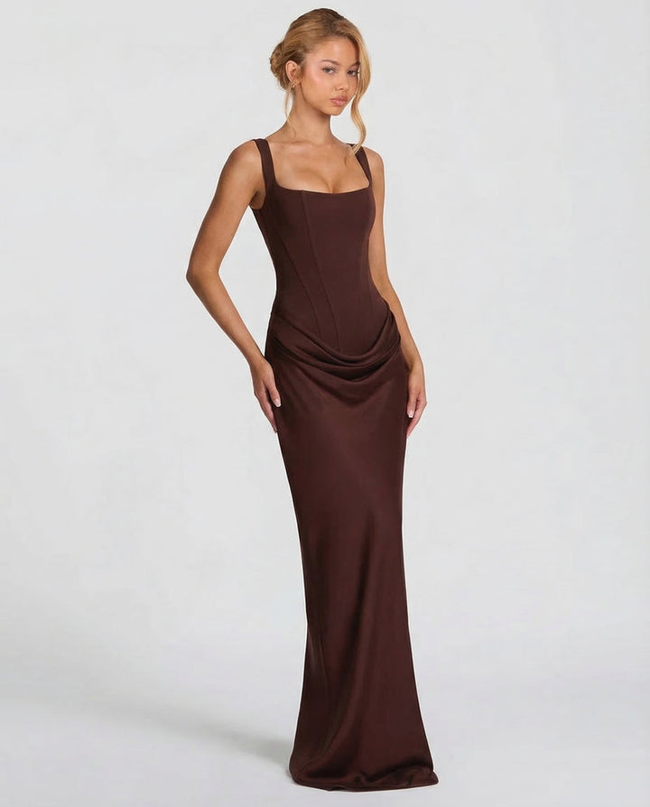 Cosette | Women Corset Satin Formal Maxi Dress