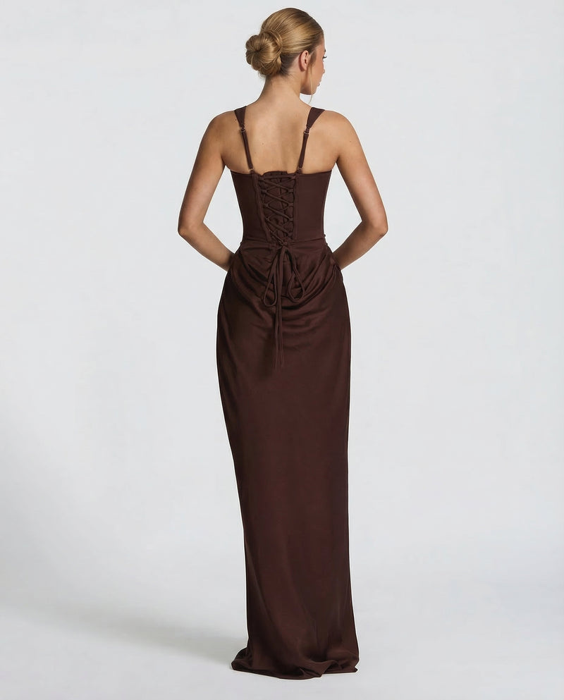 Cosette | Women Corset Satin Formal Maxi Dress