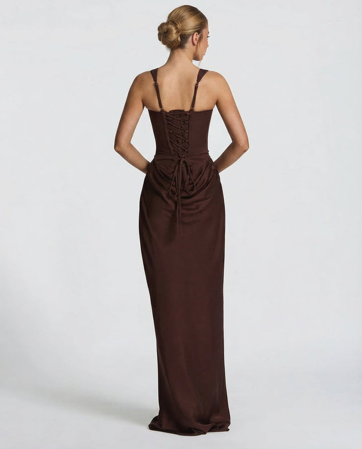 Cosette | Women Corset Satin Formal Maxi Dress