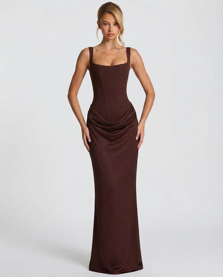 Cosette | Women Corset Satin Formal Maxi Dress