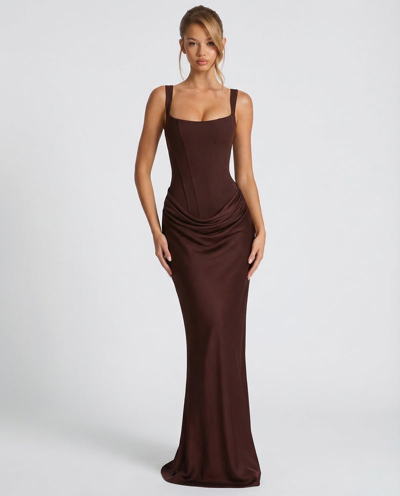 Cosette | Women Corset Satin Formal Maxi Dress