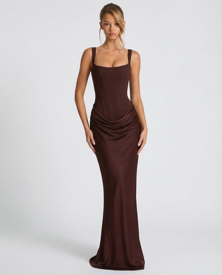 Cosette | Women Corset Satin Formal Maxi Dress
