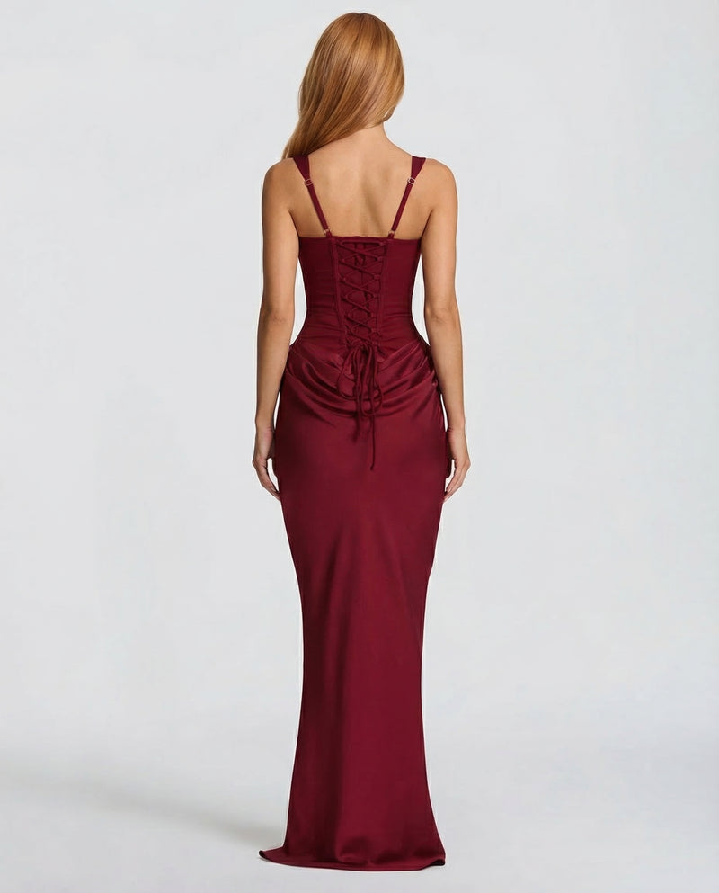 Cosette | Women Corset Satin Formal Maxi Dress