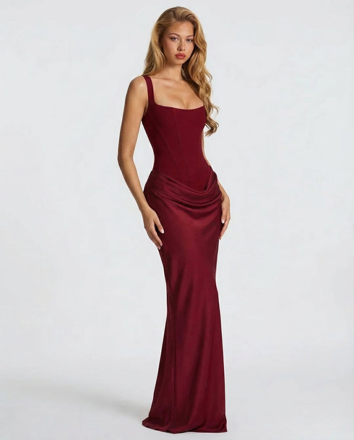 Cosette | Women Corset Satin Formal Maxi Dress