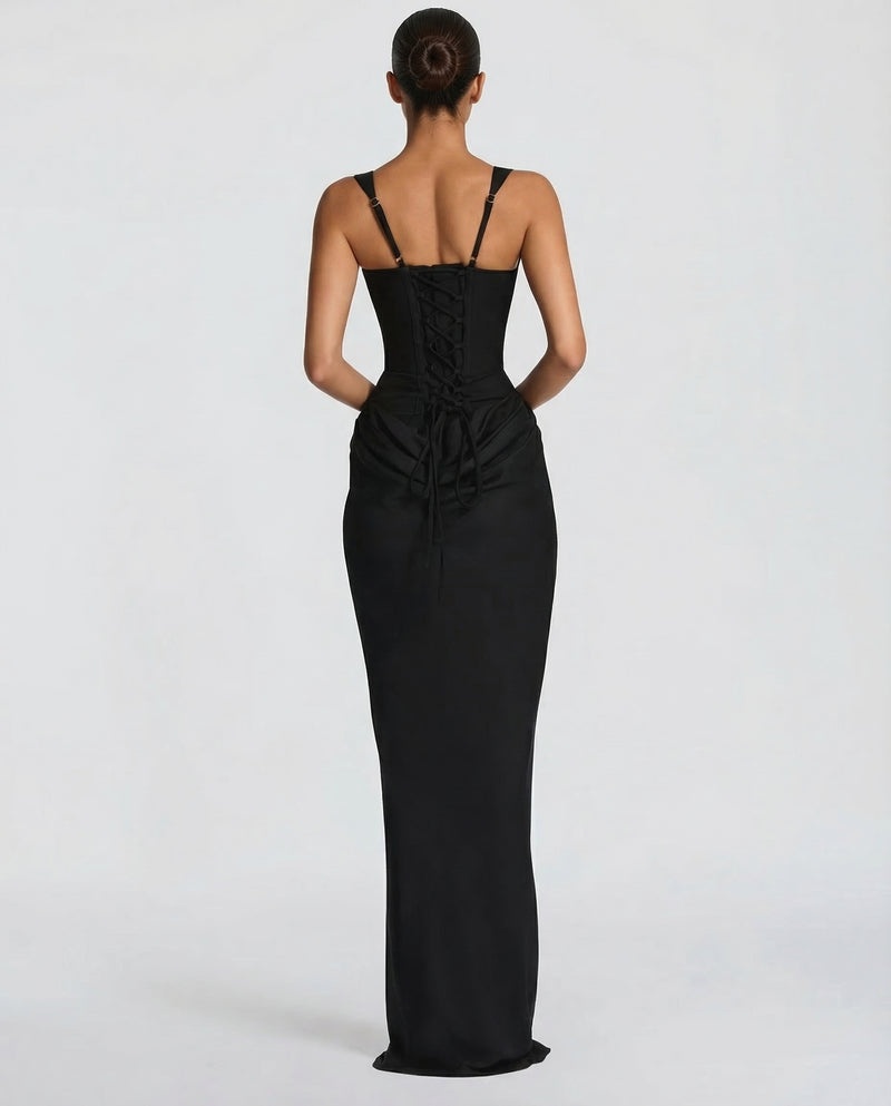 Cosette | Women Corset Satin Formal Maxi Dress