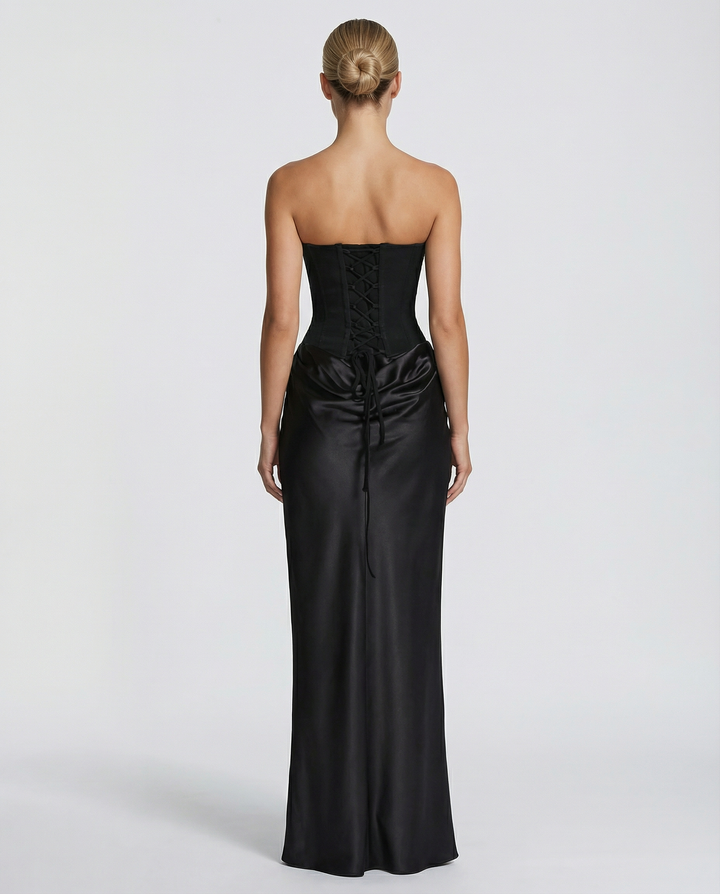 Evie | Women Strapless Corset Satin Formal Maxi Dress