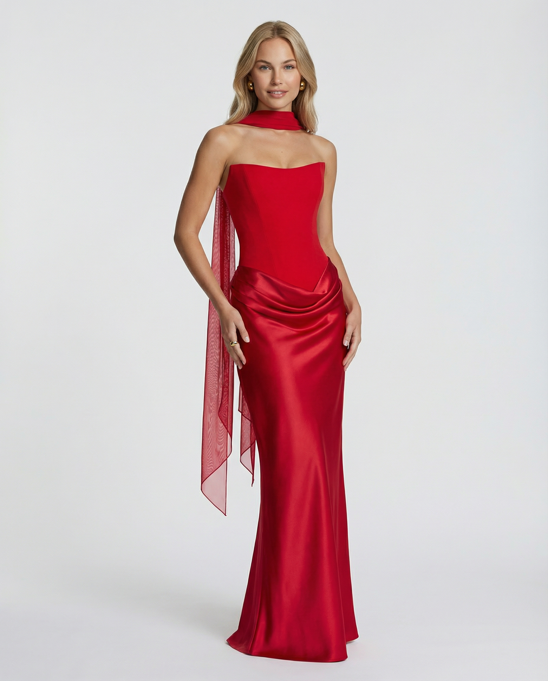 Evie | Women Strapless Corset Satin Formal Maxi Dress