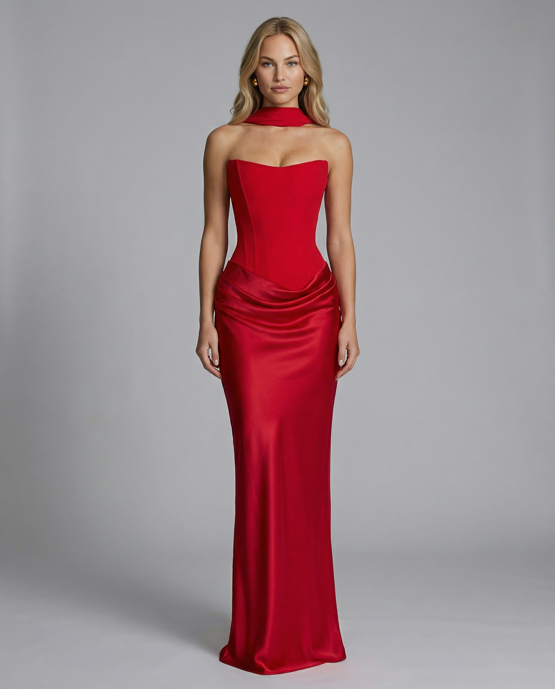 Evie | Women Strapless Corset Satin Formal Maxi Dress