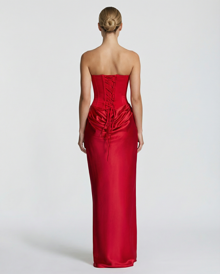 Evie | Women Strapless Corset Satin Formal Maxi Dress