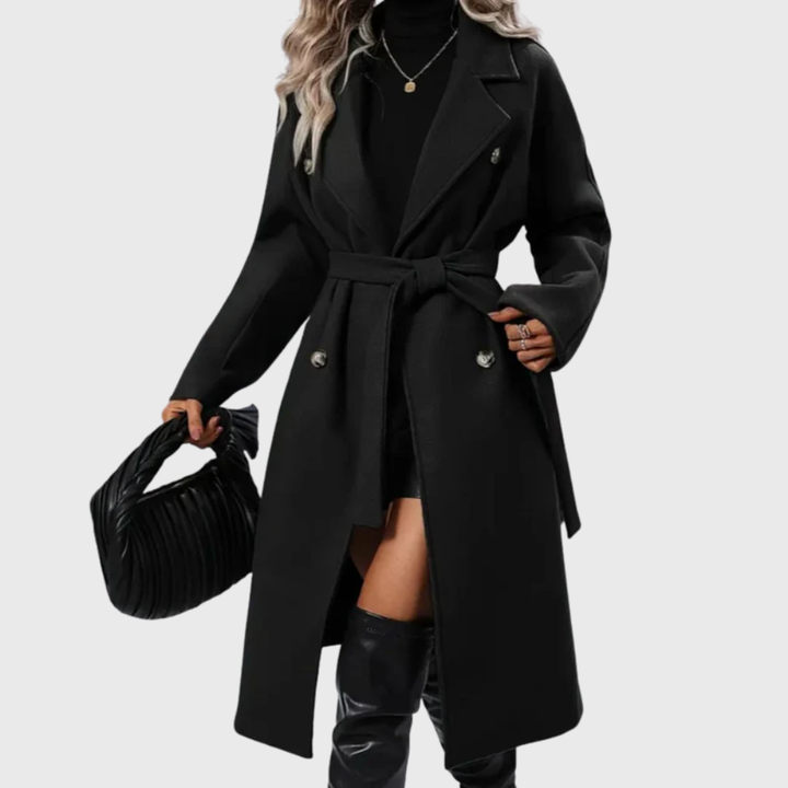 Bianca | Women's Black Belted Extended Length Trench Coat