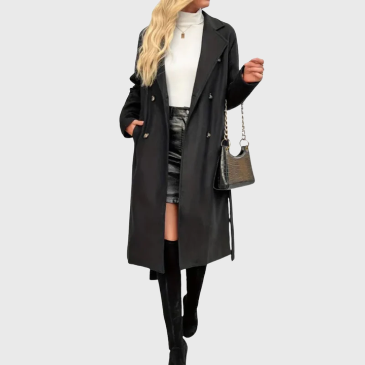 Bianca | Women's Black Belted Extended Length Trench Coat