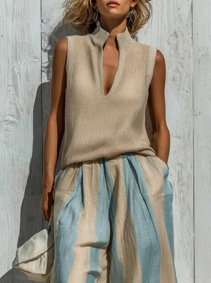 Minerva | Women Sleeveless Wide Leg Two Piece Set