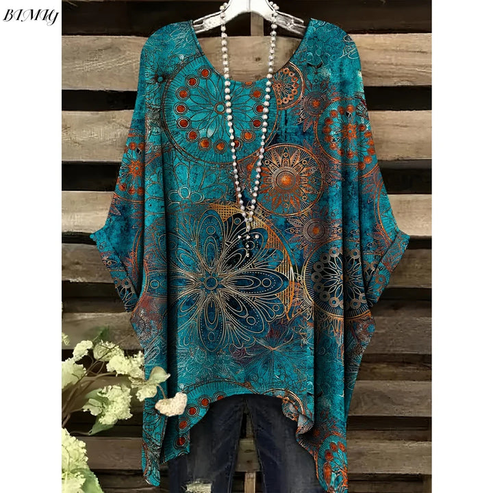 Hope | Women's Floral Crew Neck Short Sleeve Bohemian Tunic