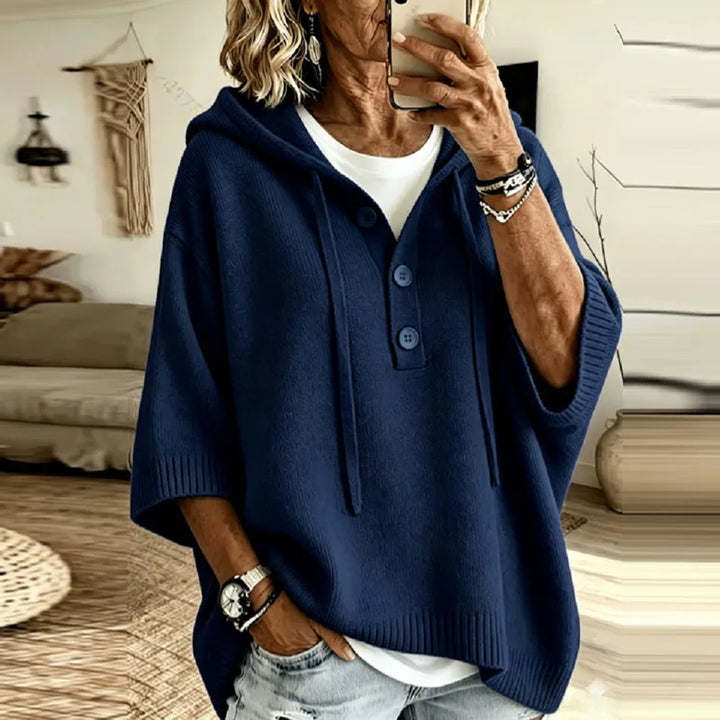 Robin | Women's V Neck Hooded Casual Knit Drawstring Sweater
