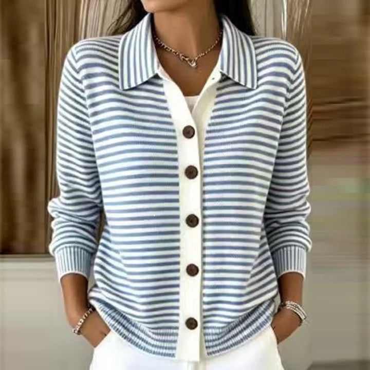 Deborah | Women's Striped Collared Button Front Casual Cardigan
