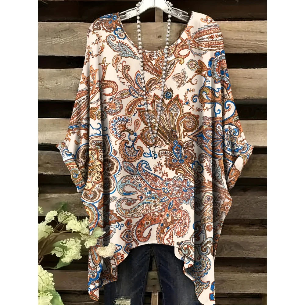 Hope | Women's Floral Crew Neck Short Sleeve Bohemian Tunic