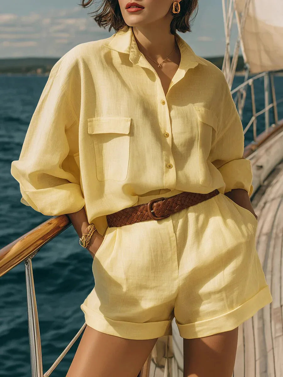 Bailey | Women's Linen Shirt Shorts Set