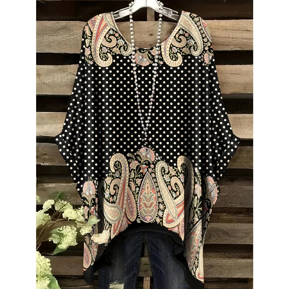 Hope | Women's Floral Crew Neck Short Sleeve Bohemian Tunic