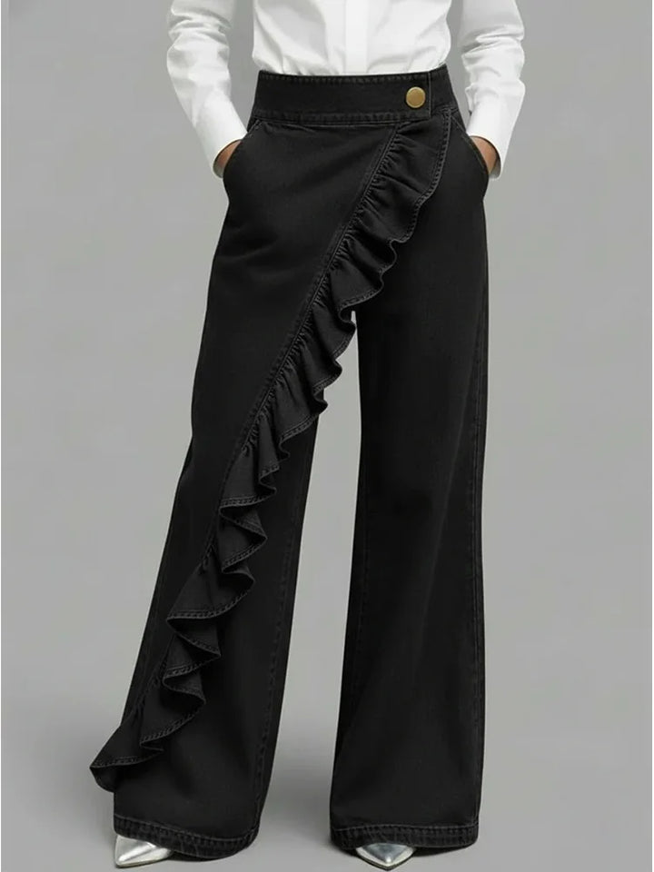 Lyla | Women's Denim Wide Leg Ruffle Casual Relaxed Jeans