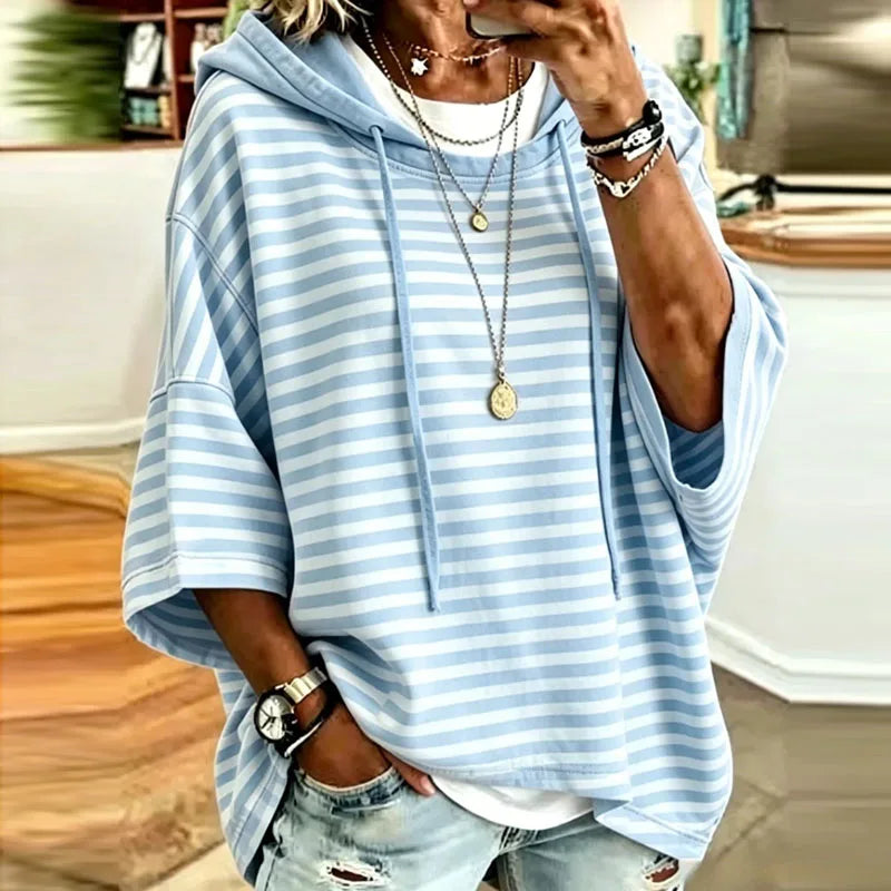 Effortless Striped Hooded Pullover