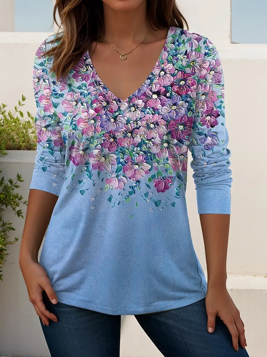 Madeline | Women's V Neck Long Sleeve Casual T Shirt
