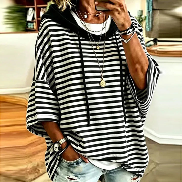 Effortless Striped Hooded Pullover