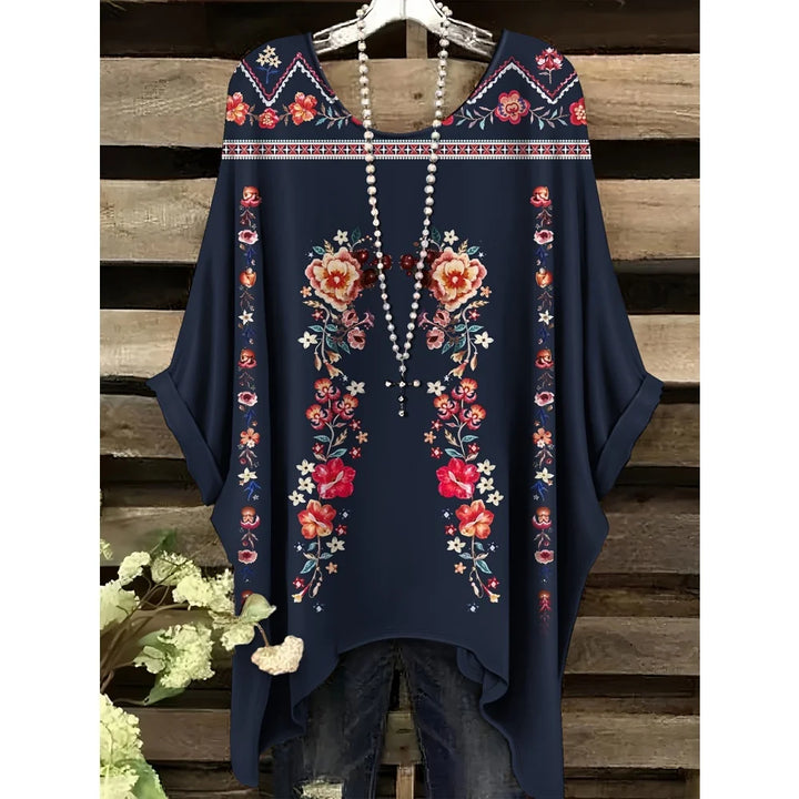 Hope | Women's Floral Crew Neck Short Sleeve Bohemian Tunic