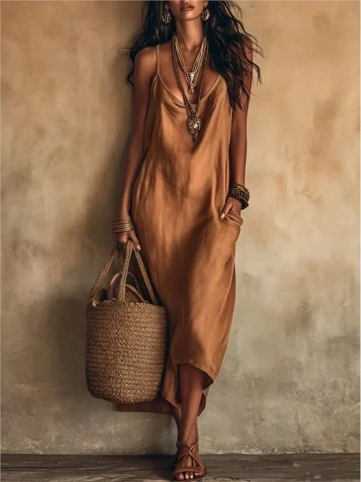 Evangeline | Women's Cowl Neck Sleeveless Flowy Skirt Casual Midi Dress