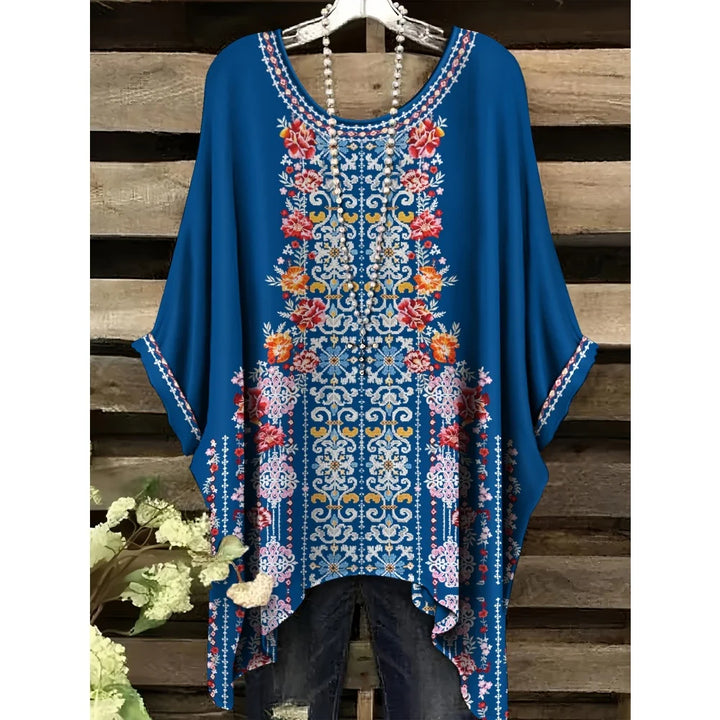 Hope | Women's Floral Crew Neck Short Sleeve Bohemian Tunic
