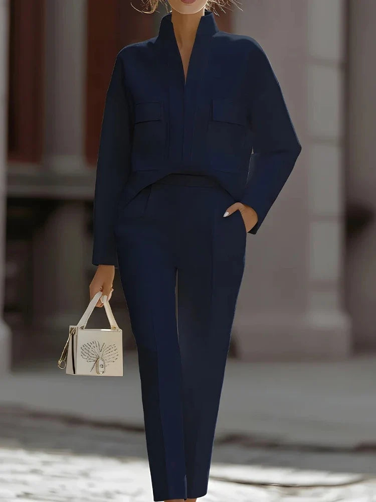 Reed | Women's Button Front Office Two Piece Pockets Set
