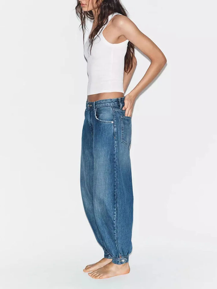 Stylish Blue Denim Baggy Jeans for Women with Balloon Leg Plus Size Flowy Oversized Casual Style