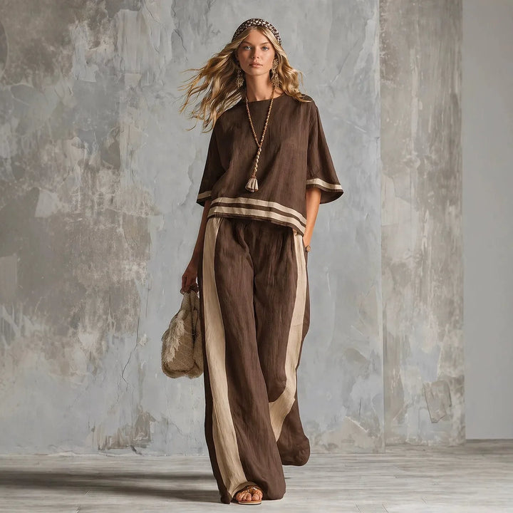Jennifer | Women's Color Block Wide Leg Casual Two Piece Set