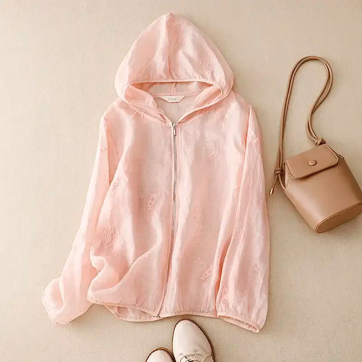 Jasmine | Women's Linen Hooded Casual Zip Front Coat