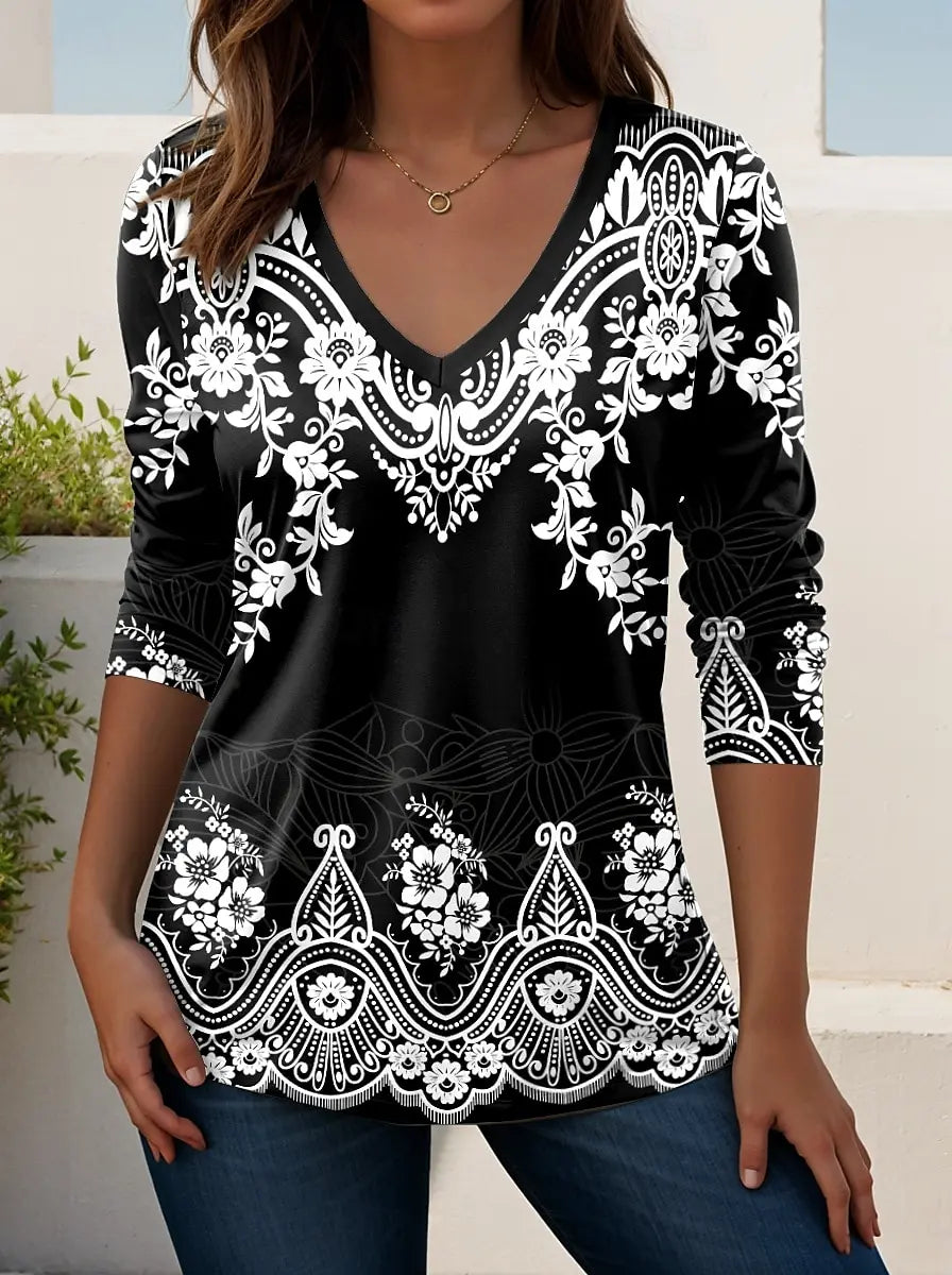 Madeline | Women's V Neck Long Sleeve Casual T Shirt