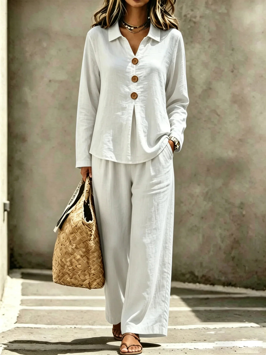 Elisa | Women's Button Front Office Two Piece Pockets Set