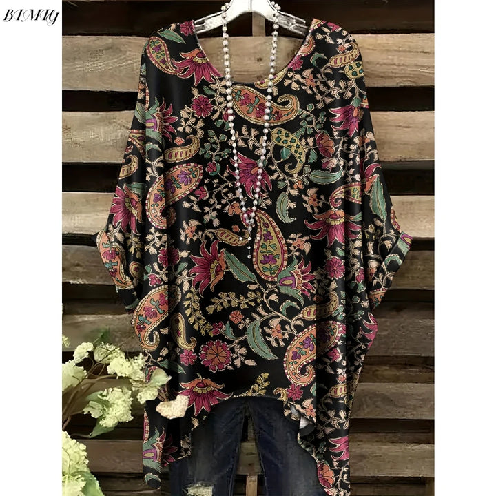 Hope | Women's Floral Crew Neck Short Sleeve Bohemian Tunic
