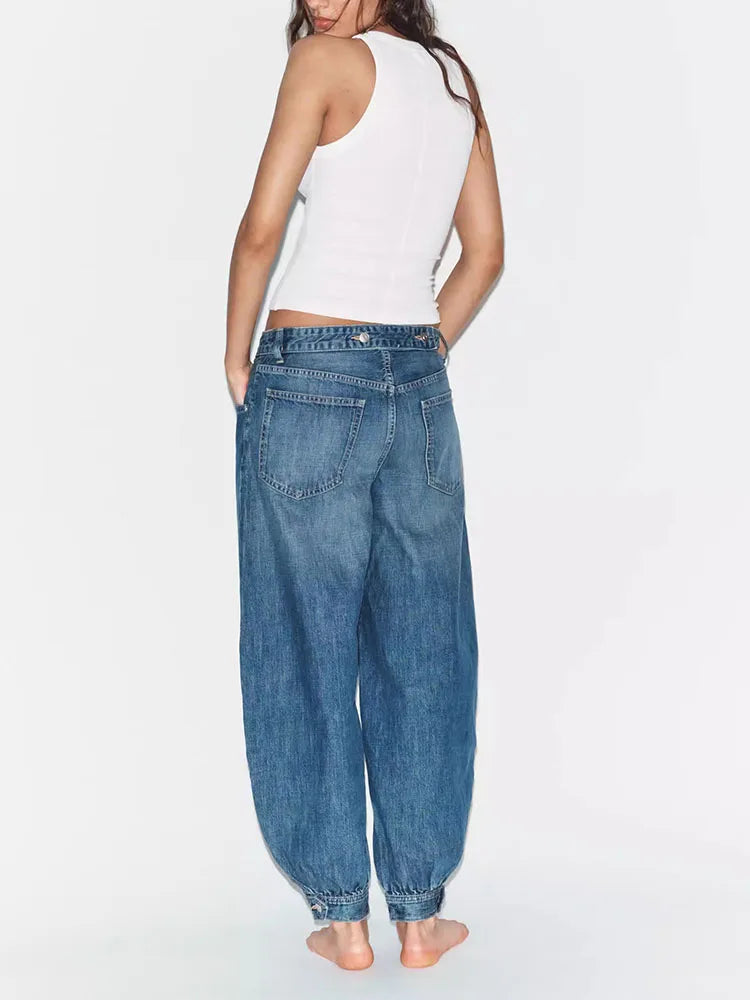 Stylish Blue Denim Baggy Jeans for Women with Balloon Leg Plus Size Flowy Oversized Casual Style