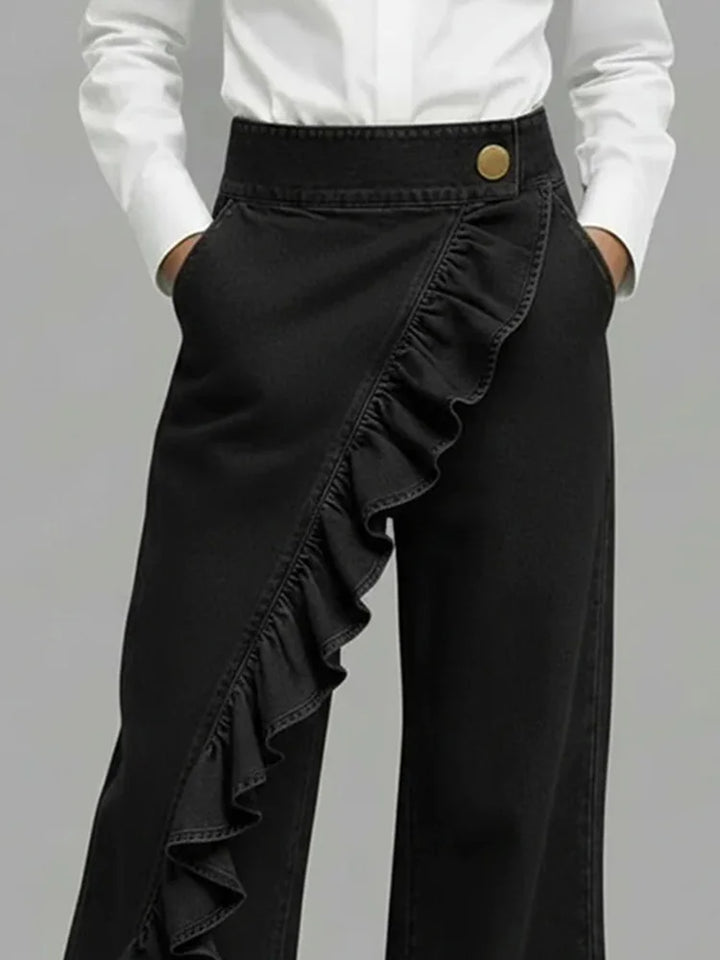 Lyla | Women's Denim Wide Leg Ruffle Casual Relaxed Jeans