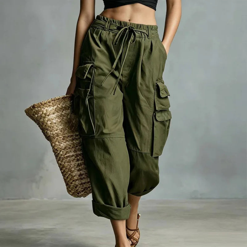 Stylish Wide Leg Cargo Pants for Women with Plus Size Flowy Style