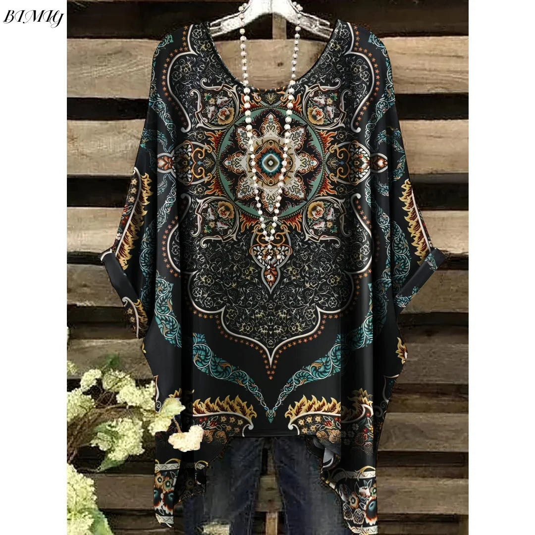 Hope | Women's Floral Crew Neck Short Sleeve Bohemian Tunic
