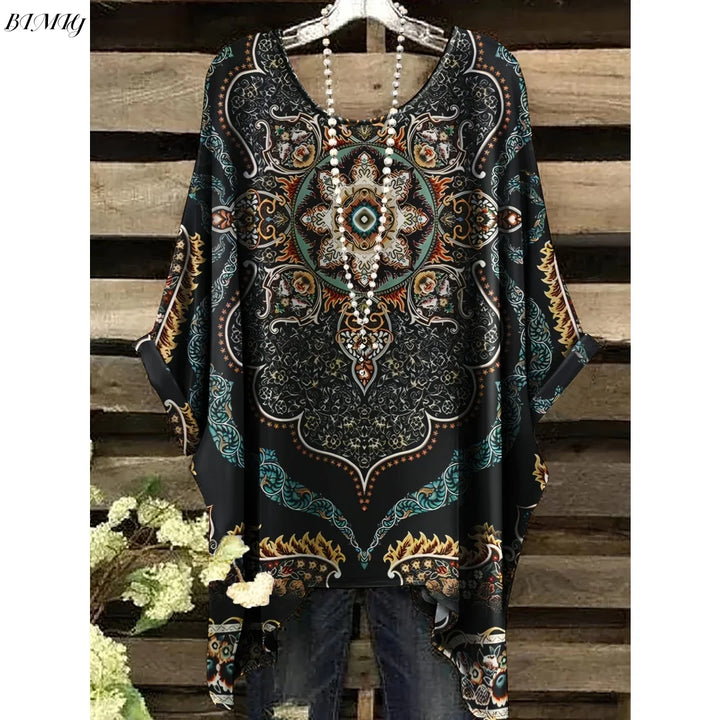 Hope | Women's Floral Crew Neck Short Sleeve Bohemian Tunic