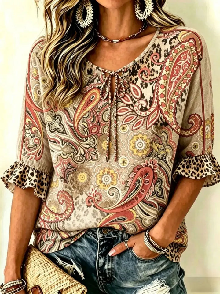 Lucy | Women's Paisley Tie Front Casual Flowy Blouse